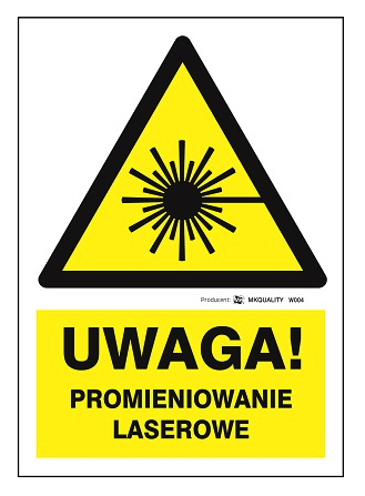 Znak BHP - Uwaga! Promieniowanie laserowe, tabliczka PCV o wymiarach 210 x 290 mm