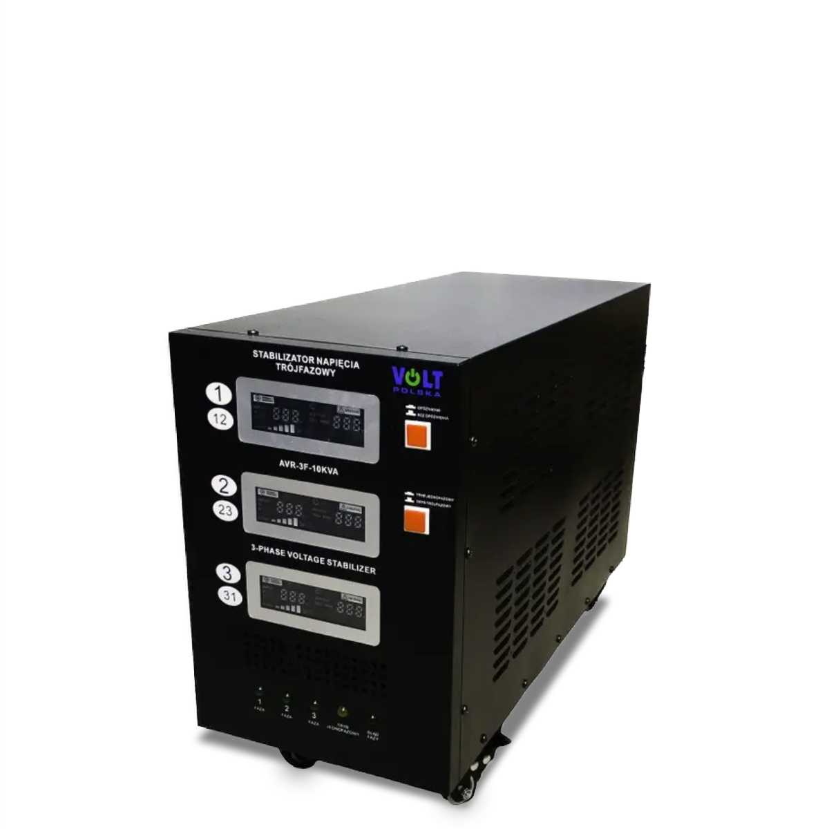 Trójfazowy stabilizator napięcia AVR PRO łączący funkcje regulatora i ochrony przeciwprzepięciowej. Automatycznie koryguje wahania napięcia z sieci lub generatora oraz tłumi zakłócenia elektryczne